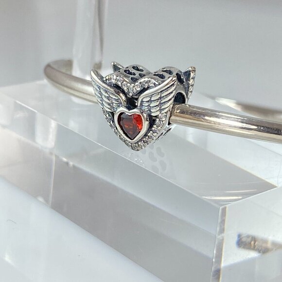 Sterling Silver Red Cubic Zirconia Heart with Wings Charm - Picture 9 of 13